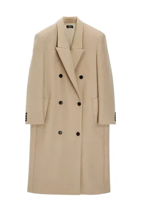 Plain Soft Double Breasted Wool Coat, Tan