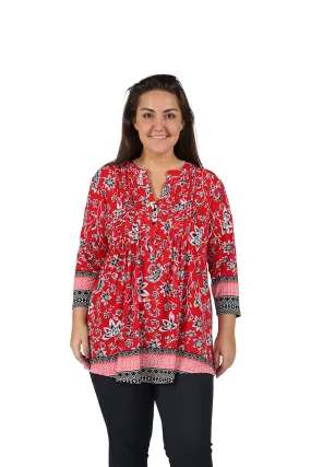 Plus Size La Cera Pleat Front Printed Tunic With Border Print