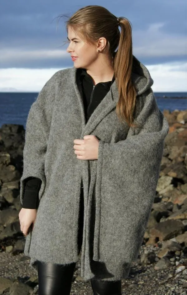 Poncho Cape Open Front Wrap - Grey