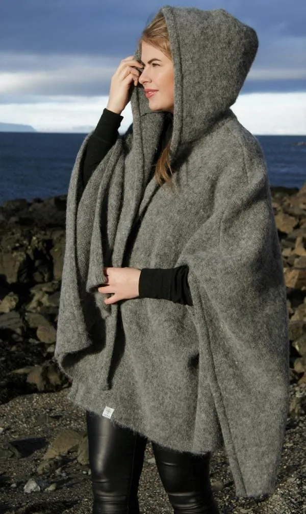 Poncho Cape Open Front Wrap - Grey