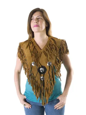 Poncho Indian Western Fringe Beaded  Leather 147