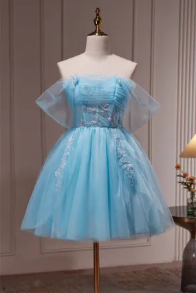 Princess Blue Tulle Off the Shoulder Short Dress