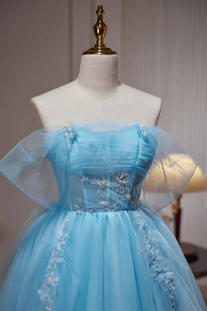 Princess Blue Tulle Off the Shoulder Short Dress