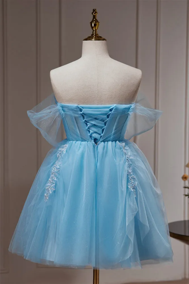 Princess Blue Tulle Off the Shoulder Short Dress