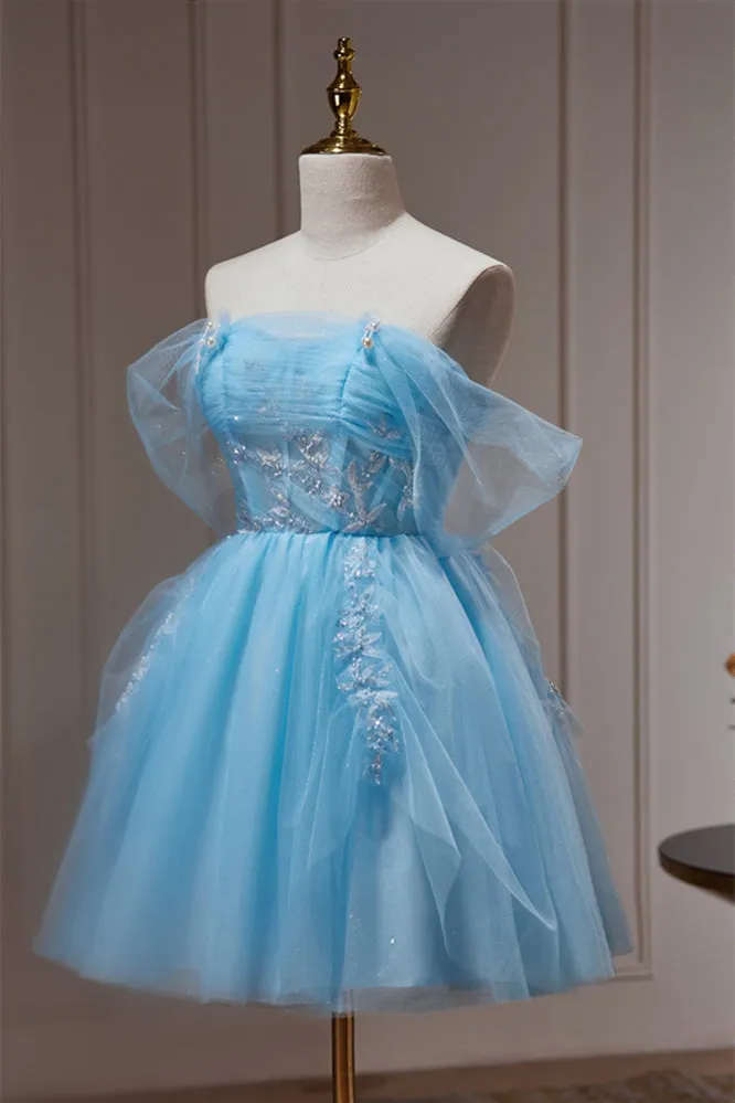 Princess Blue Tulle Off the Shoulder Short Dress