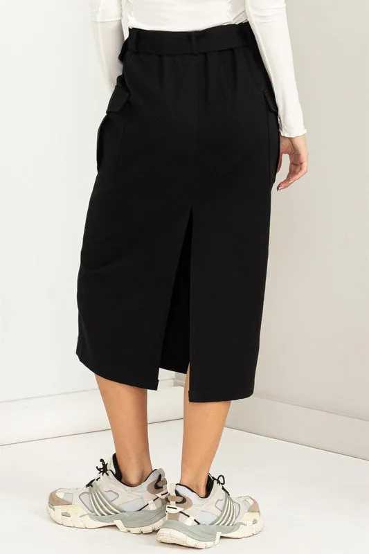 Professional Poise Buckled Belt Cargo Skirt