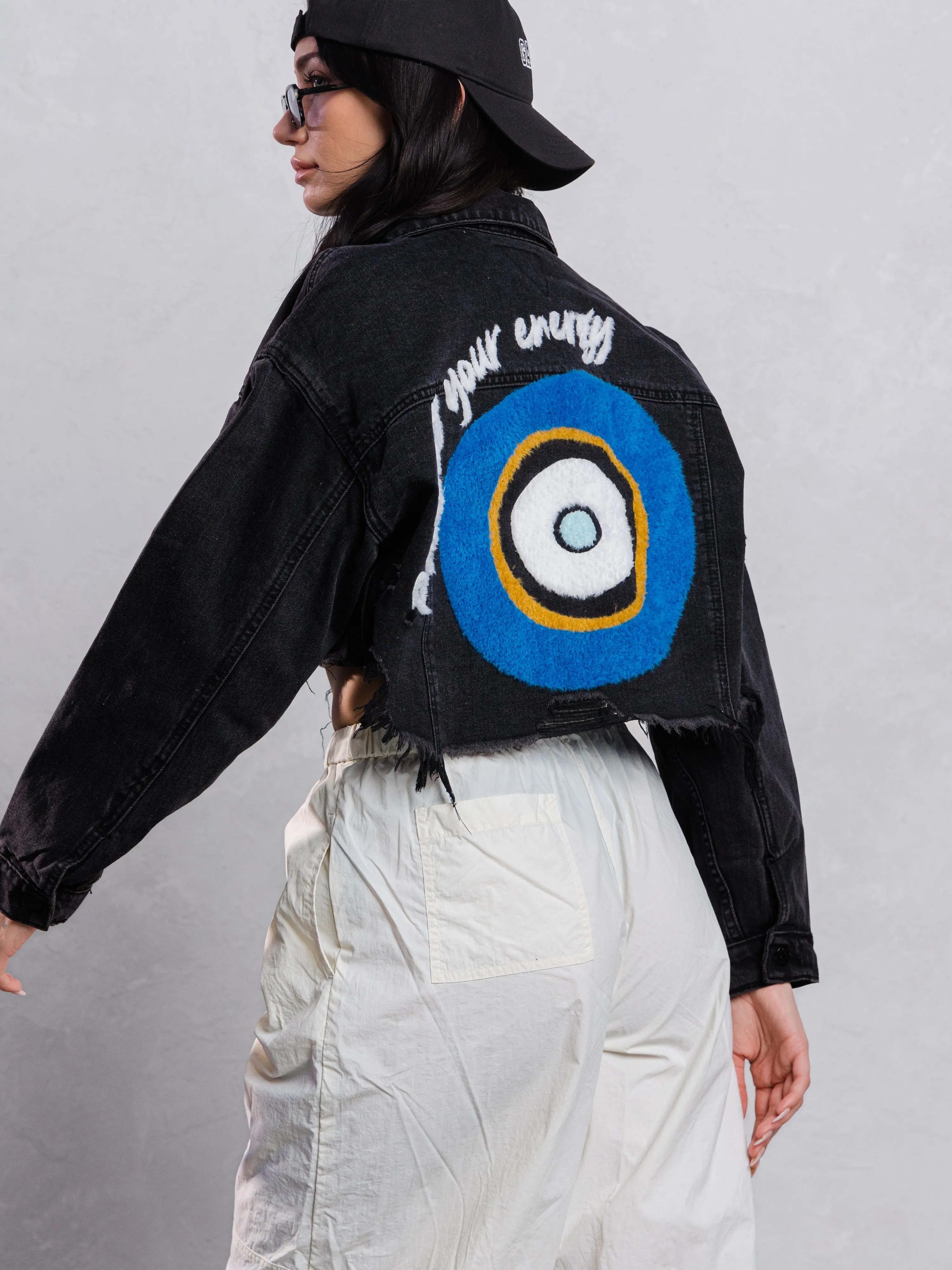 PROTECT YOUR ENERGY Crop Denim Jacket