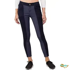 Qtsy Women's Slim Fit Jeans Washed Dual Tone Color Denim