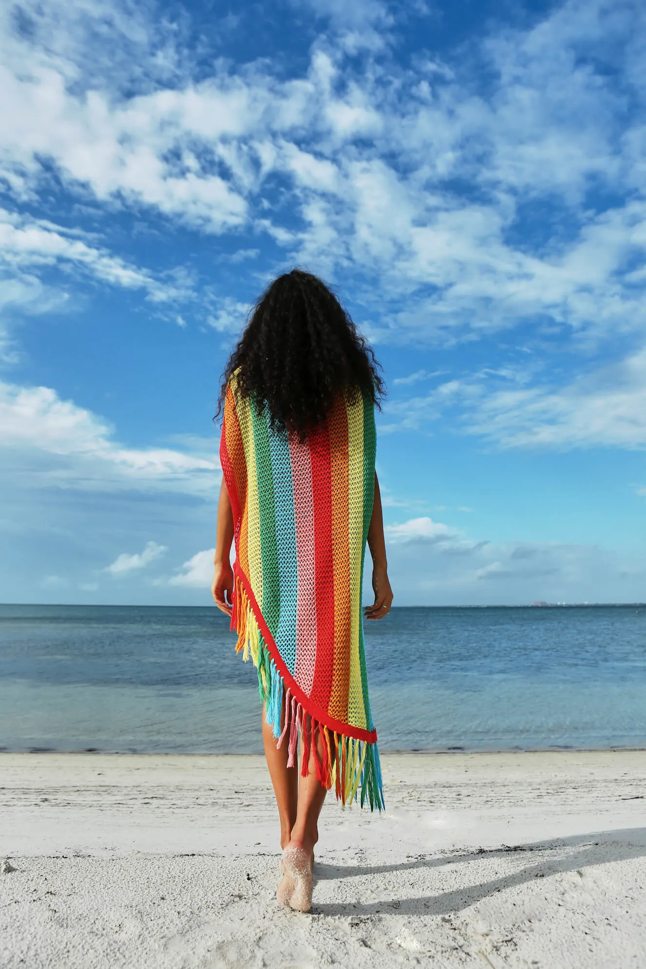 Rainbow Crochet Tassel Poncho