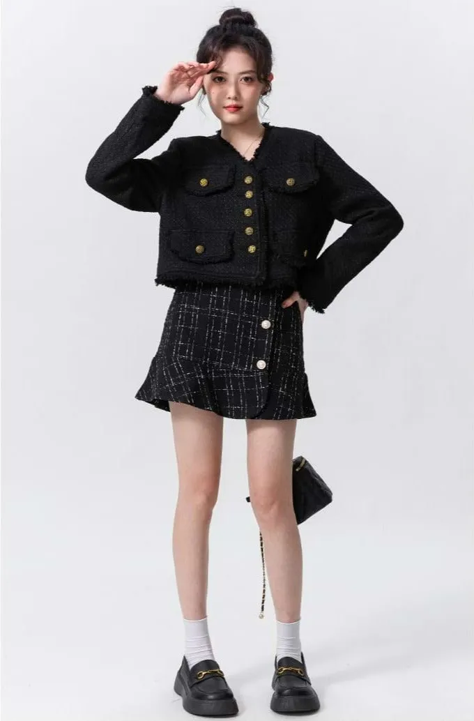 Raw-Edge Tweed Cropped Jacket