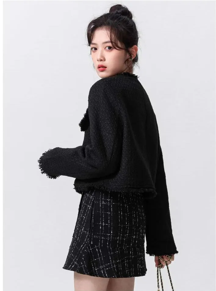 Raw-Edge Tweed Cropped Jacket