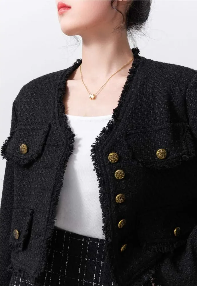 Raw-Edge Tweed Cropped Jacket