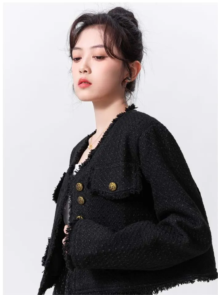 Raw-Edge Tweed Cropped Jacket