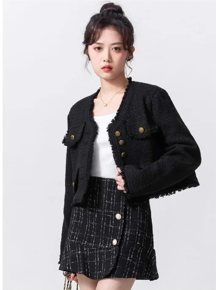 Raw-Edge Tweed Cropped Jacket