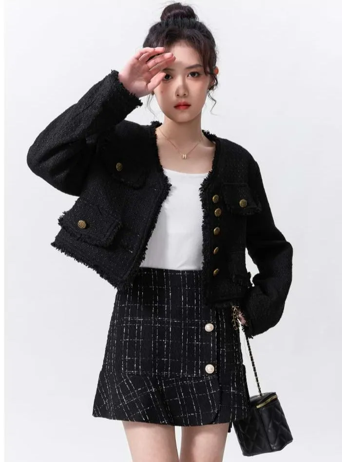 Raw-Edge Tweed Cropped Jacket