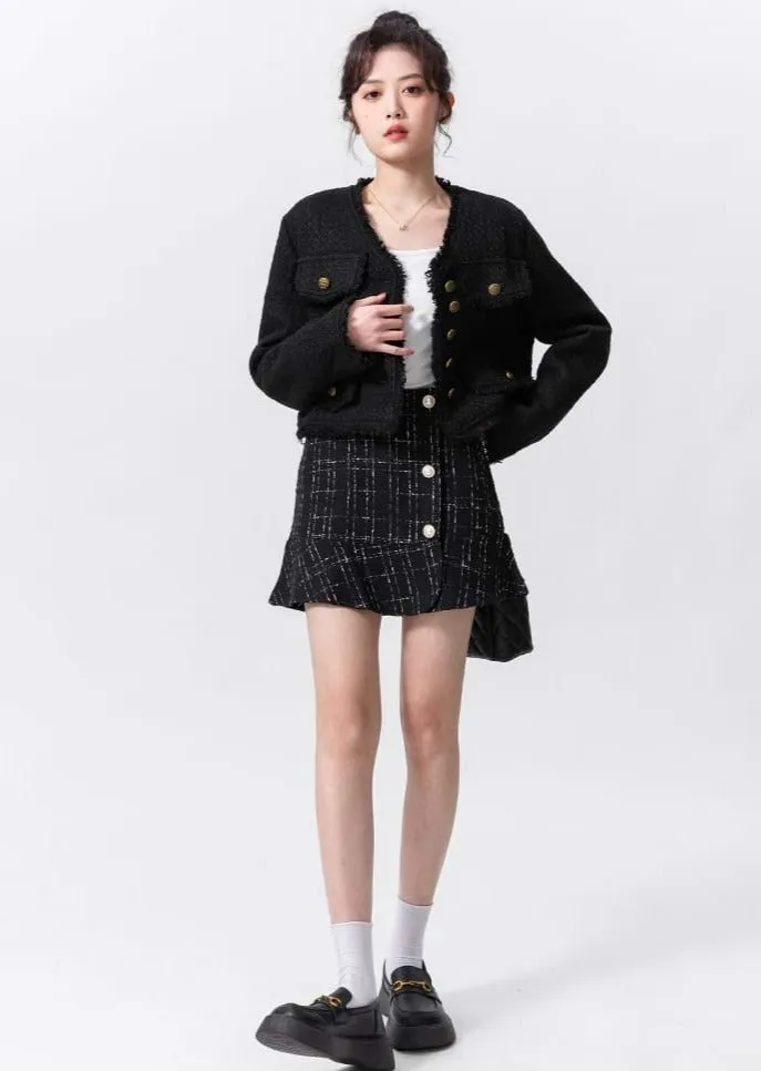 Raw-Edge Tweed Cropped Jacket