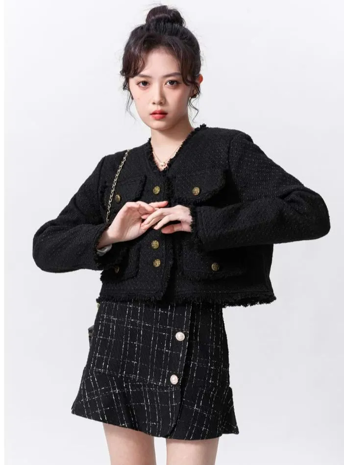 Raw-Edge Tweed Cropped Jacket