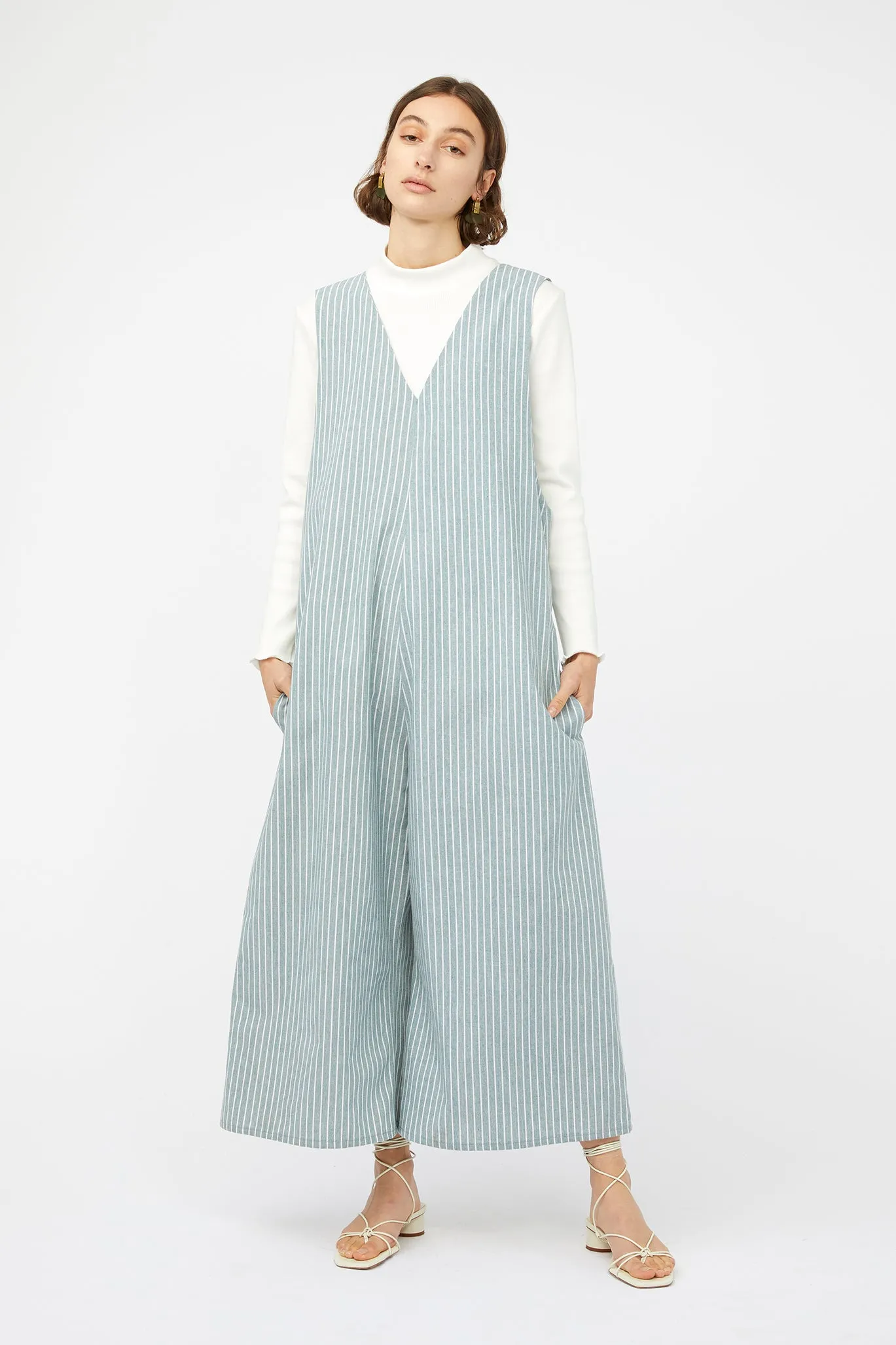 REFRACTION JUMPSUIT [ Sage Green & White Stripe Cotton ] ~ Last Chance!