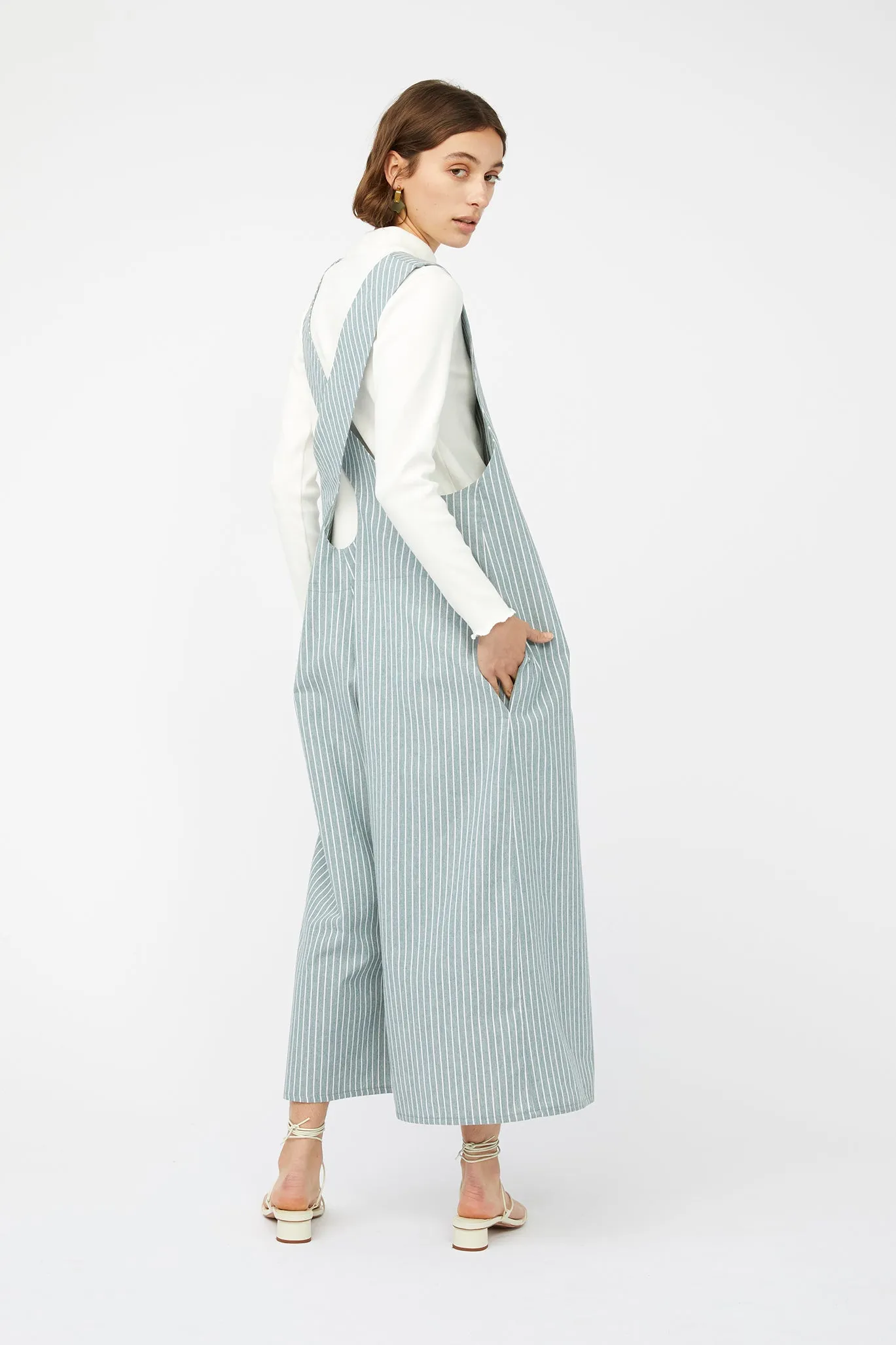 REFRACTION JUMPSUIT [ Sage Green & White Stripe Cotton ] ~ Last Chance!