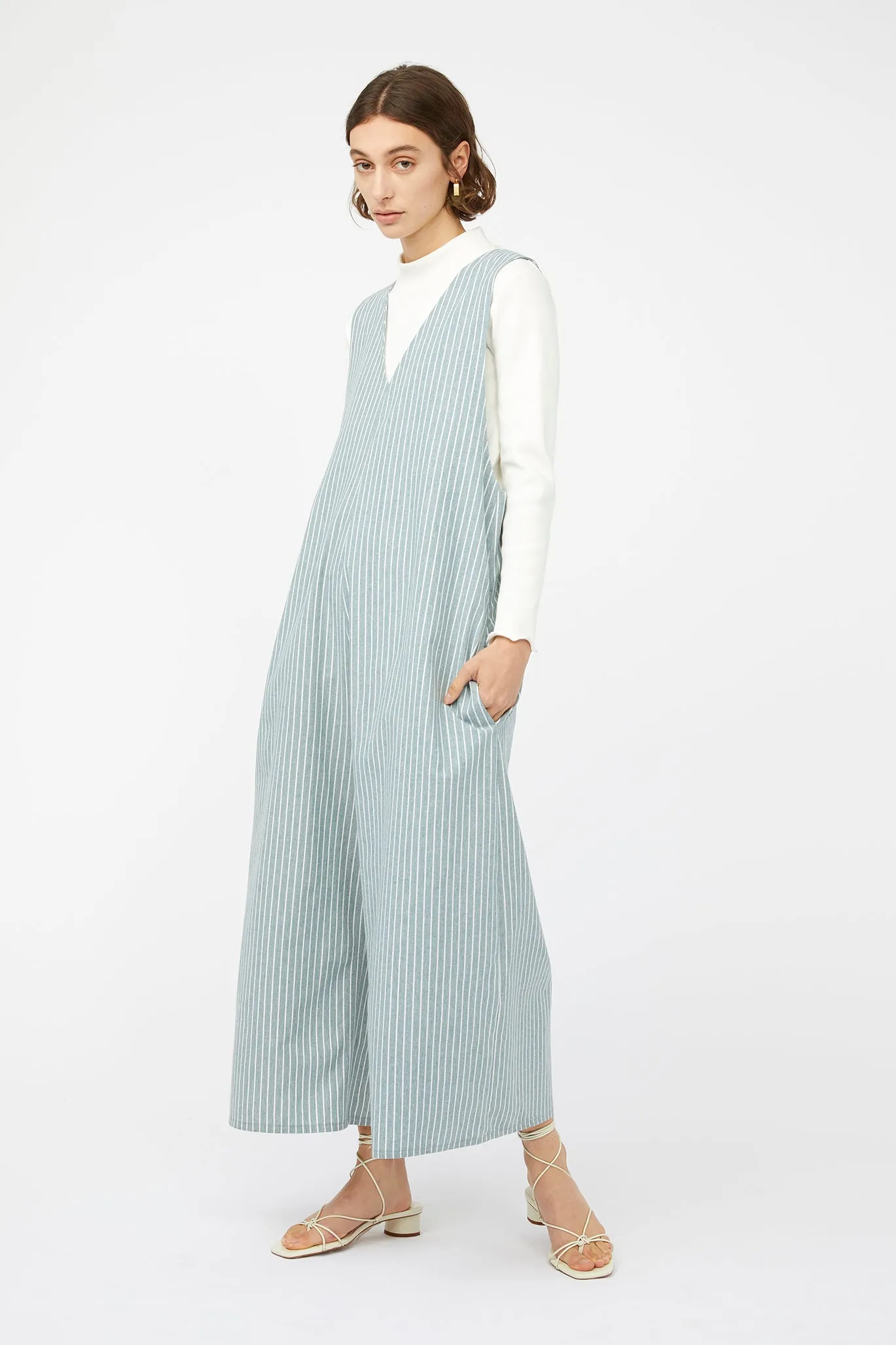 REFRACTION JUMPSUIT [ Sage Green & White Stripe Cotton ] ~ Last Chance!