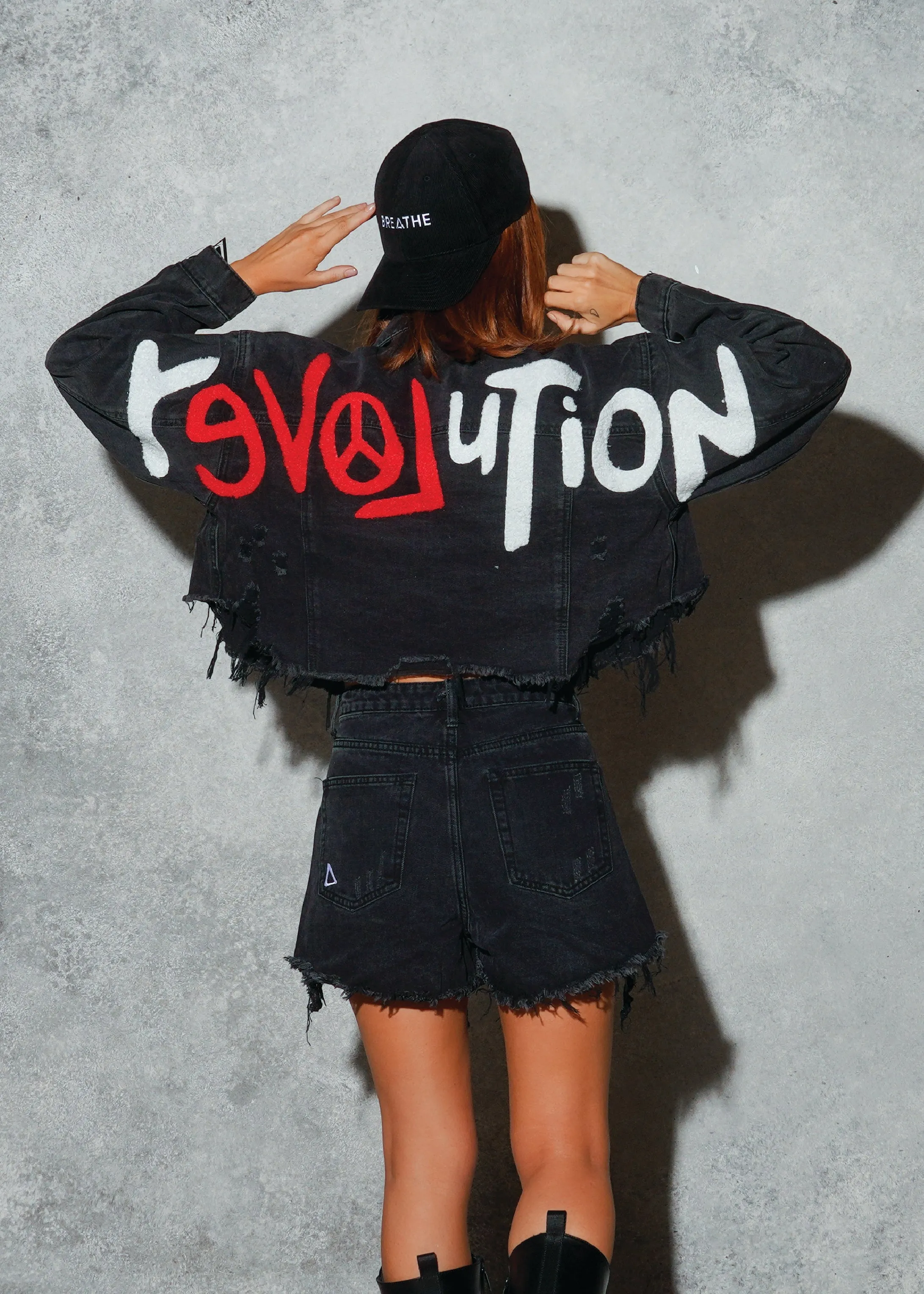 REVOLUTION OF LOVE Crop Denim Jacket