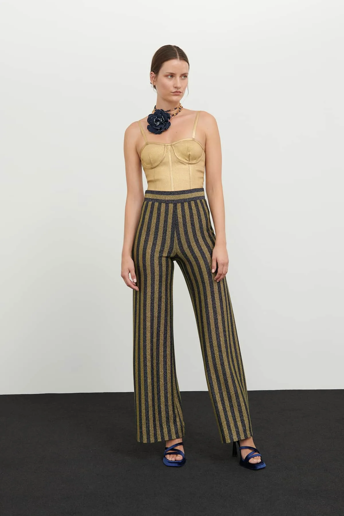 Roman Striped Lurex Wide Trousers Multi Color