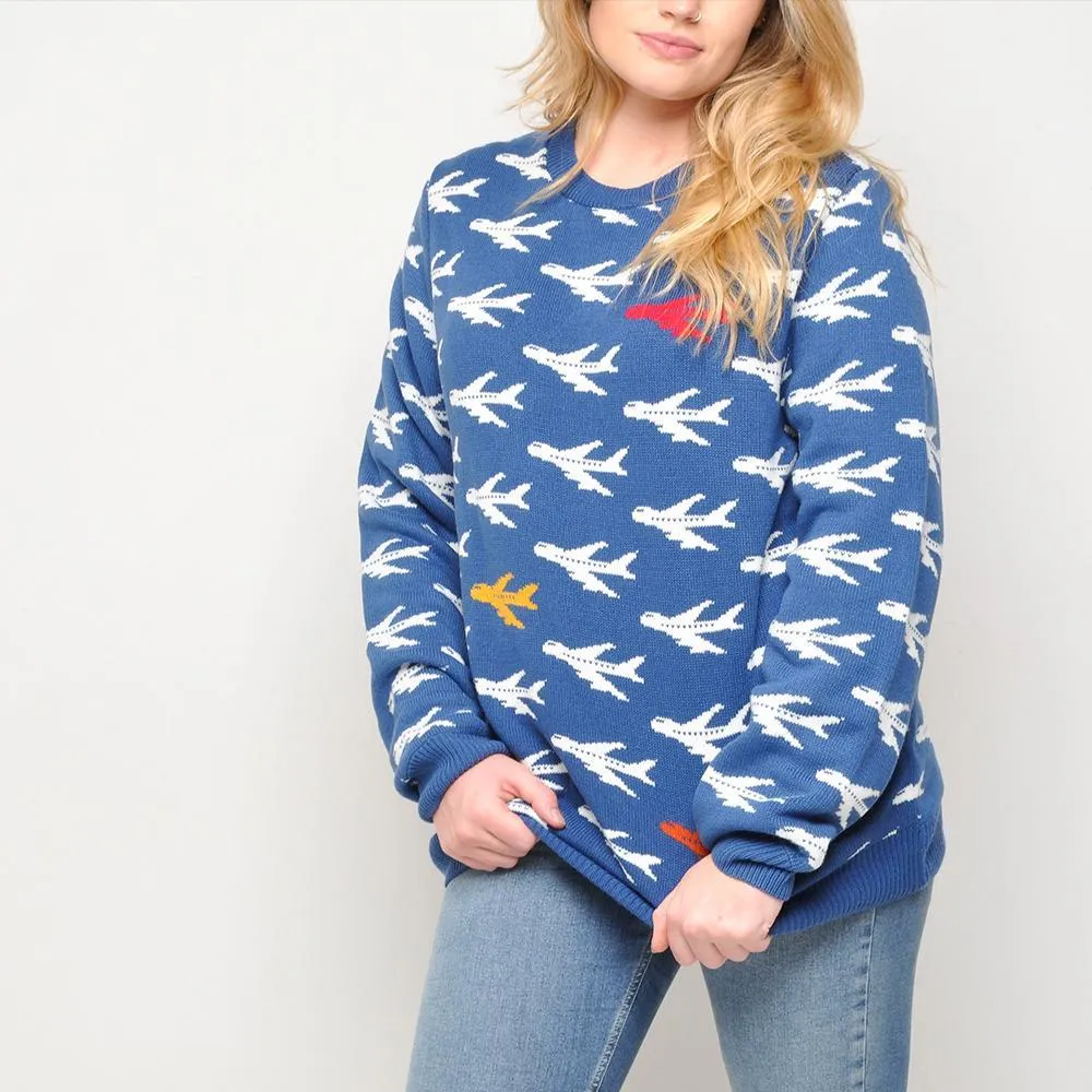 Run & Fly - Plane - Womens Jumper - Blue