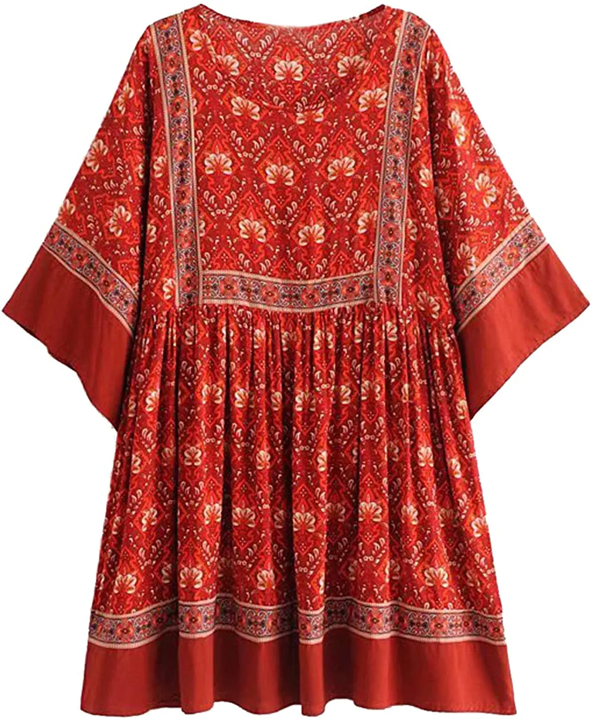 R.Vivimos Women's Summer Cotton Half Sleeve Casual Loose Bohemian Floral Tunic Dresses