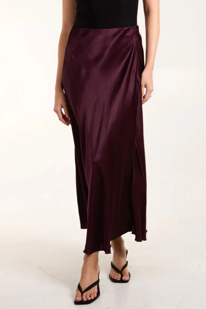 Satin Midi Skirt - Burgandy