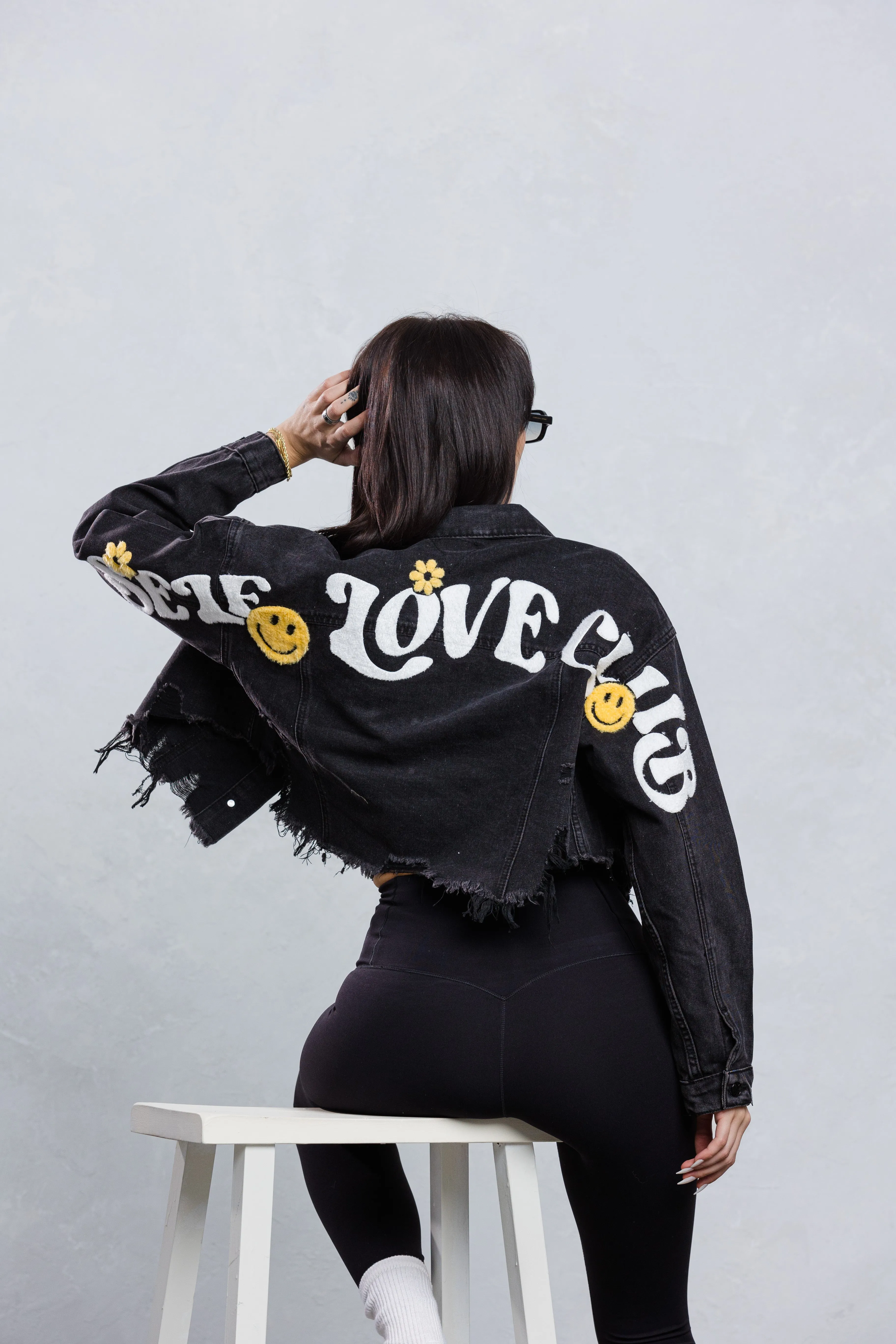 SELF LOVE CLUB Crop Denim Jacket