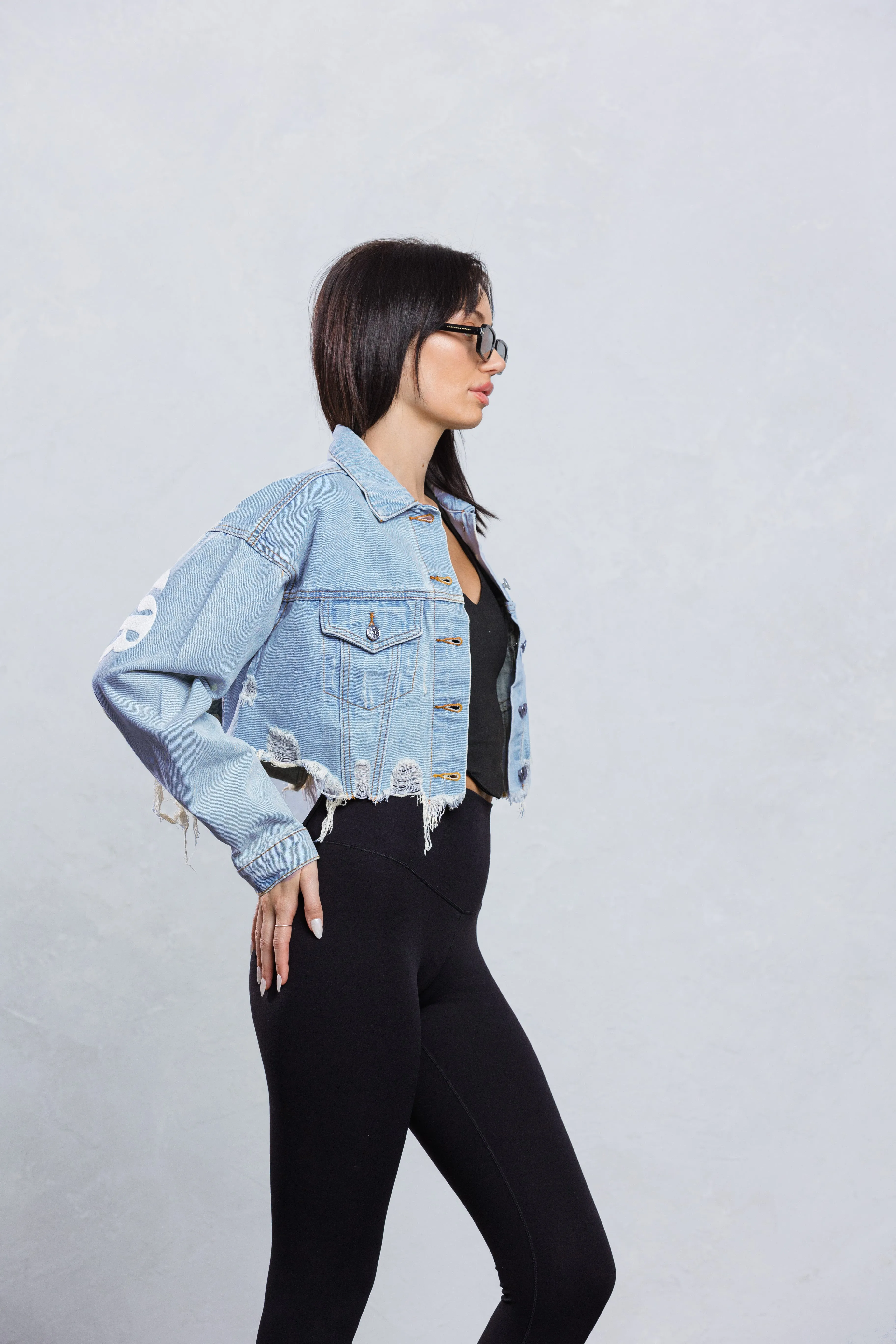 SELF LOVE CLUB Crop Denim Jacket