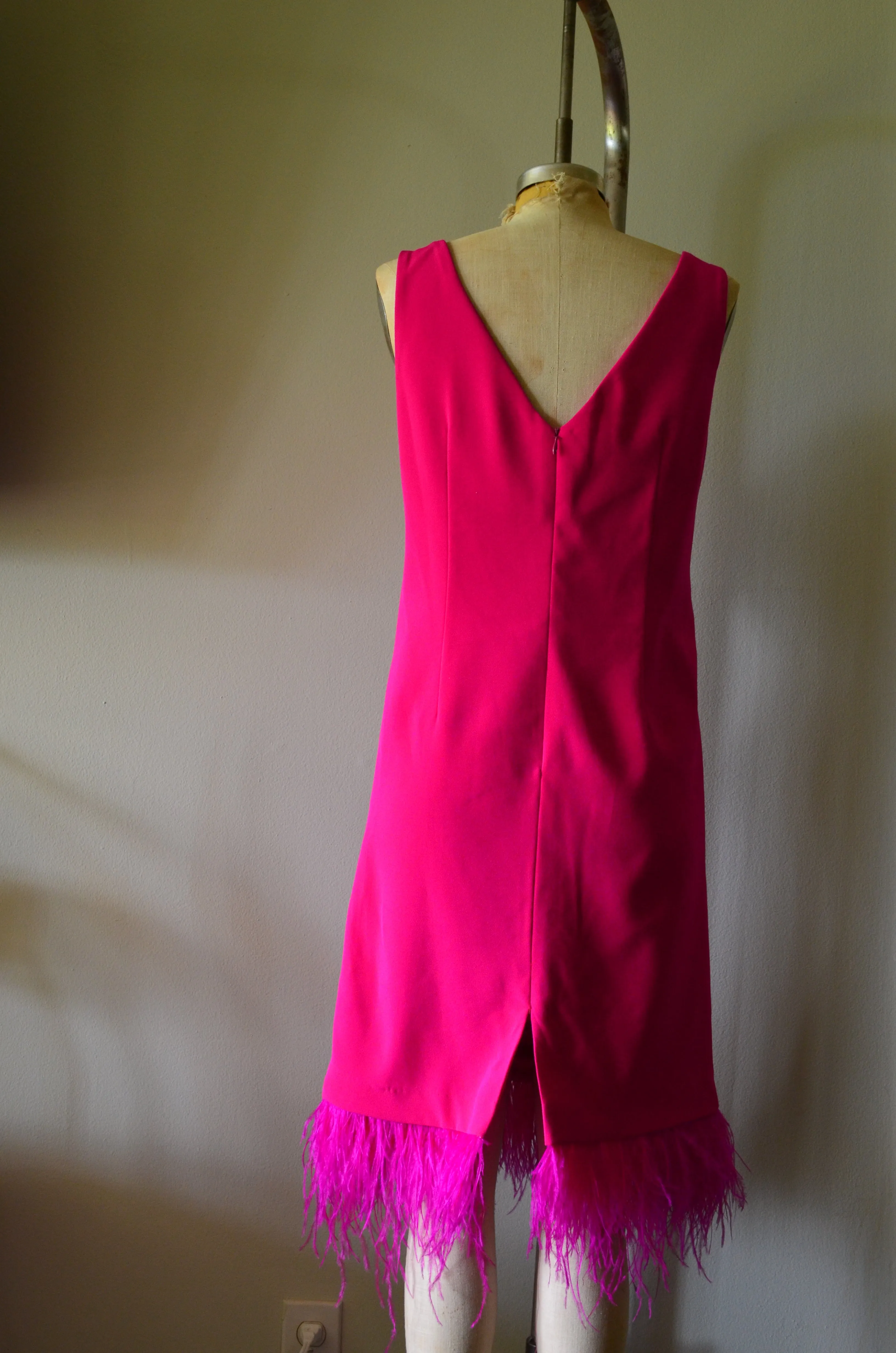 Sexy Pink Feather Dress Fuchsia Empire Waist Open Front Crystal Chain