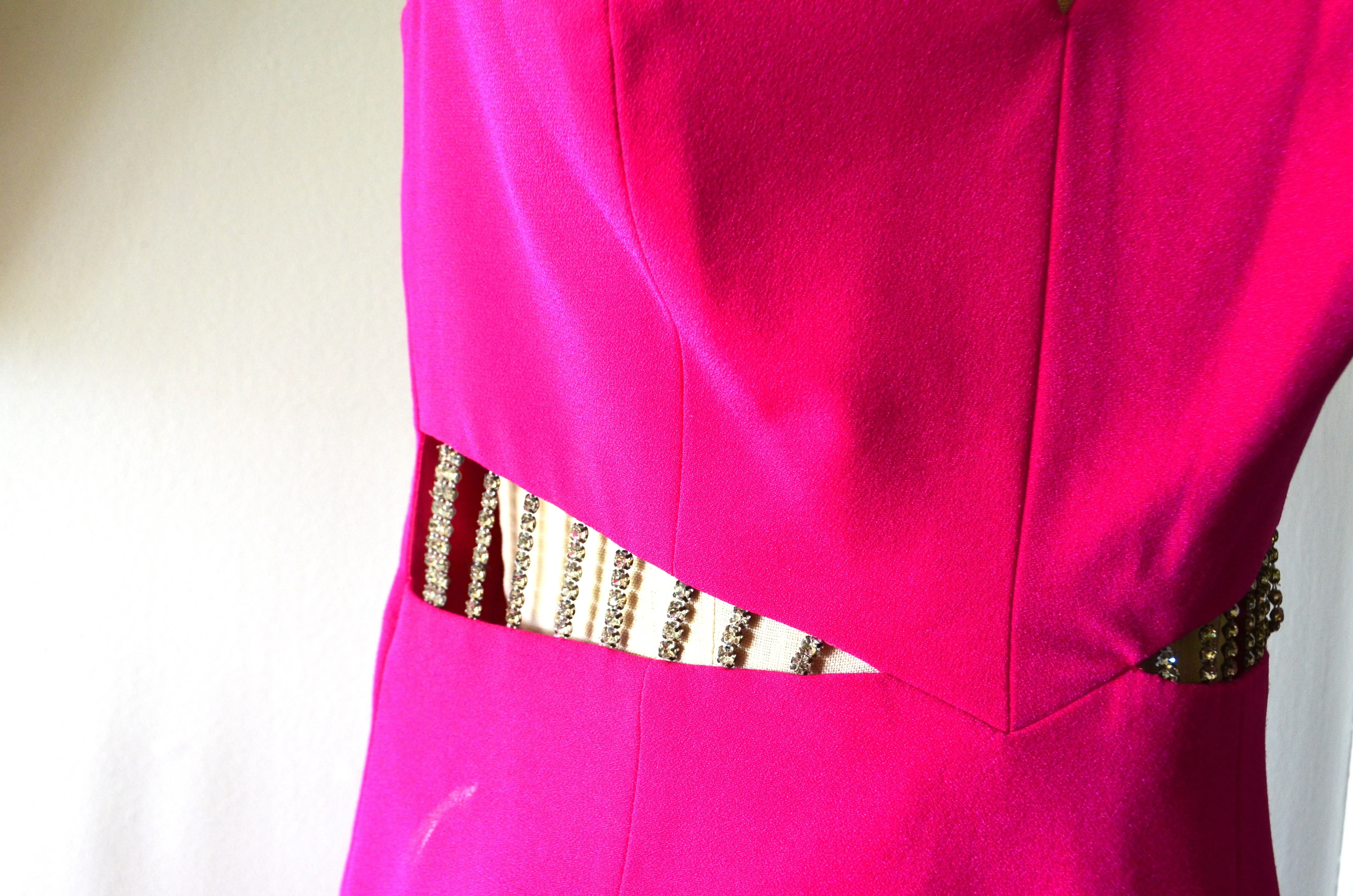 Sexy Pink Feather Dress Fuchsia Empire Waist Open Front Crystal Chain