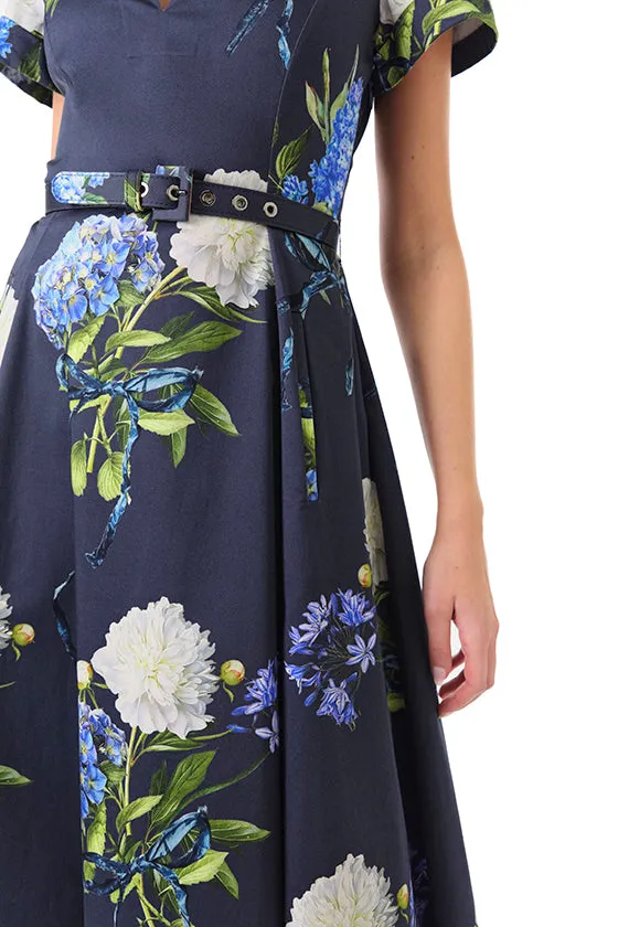 Short Sleeve Floral A-line Dress