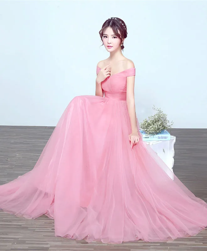 Simple V Neck Tulle A Line Long Prom Dress, Evening Dress