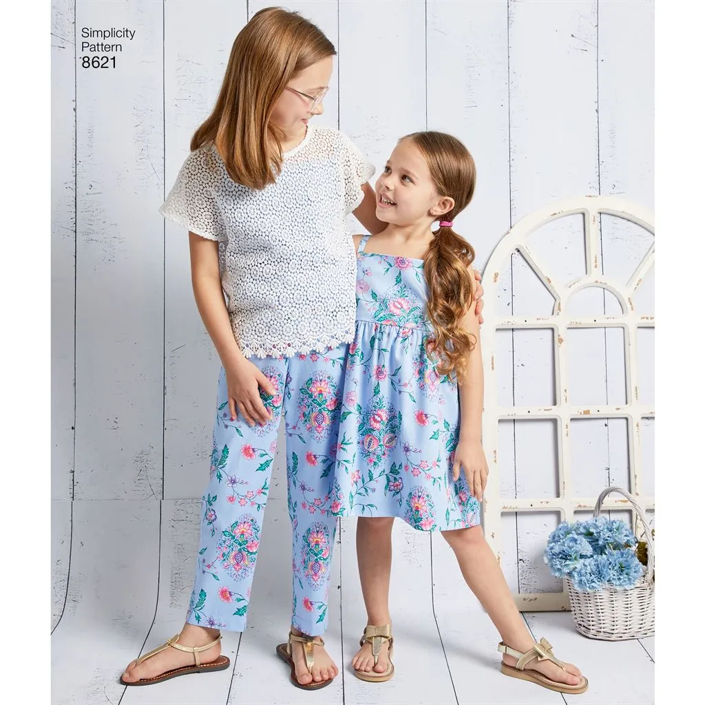 Simplicity Pattern 8621 Child's and Girls' Dress, Top, Pants and Camisole