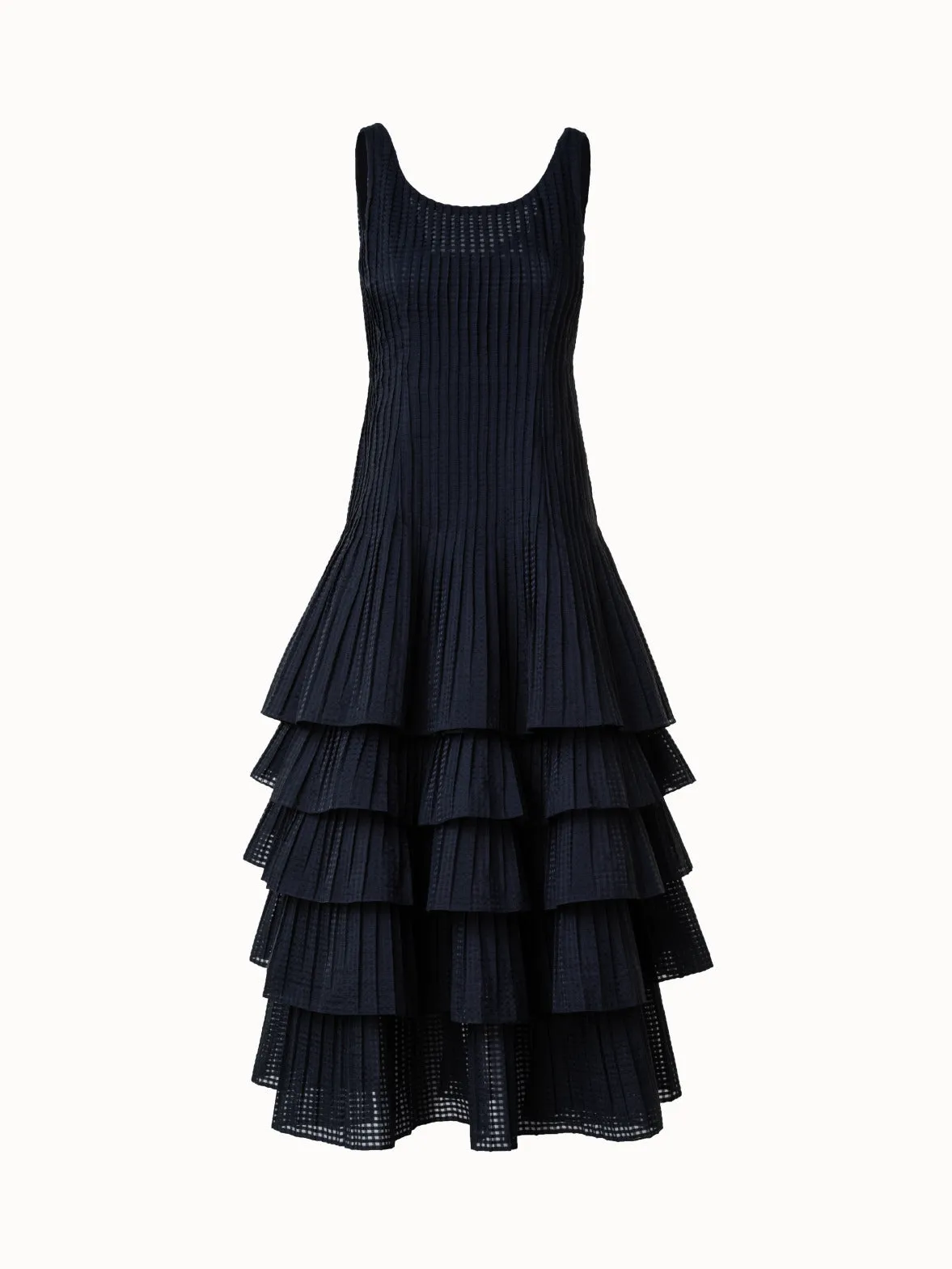 Sleeveless Midi Dress with Pleated Skirt in Semi-Sheer Organza