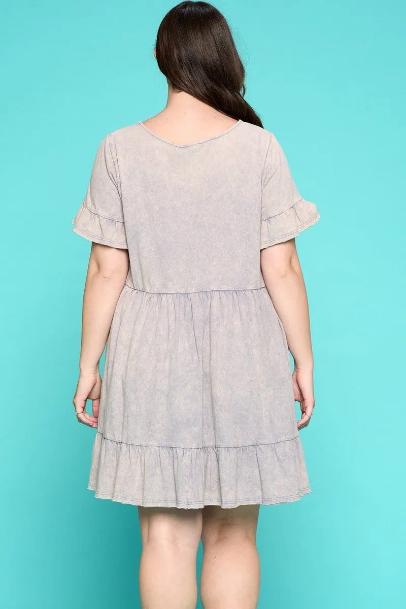 Solid Washed Knit Tiered Mini Dress