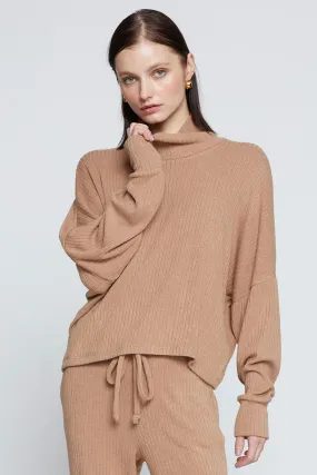 Stateside Rachel Chunky Rib Cropped Dolman Top in Toffee