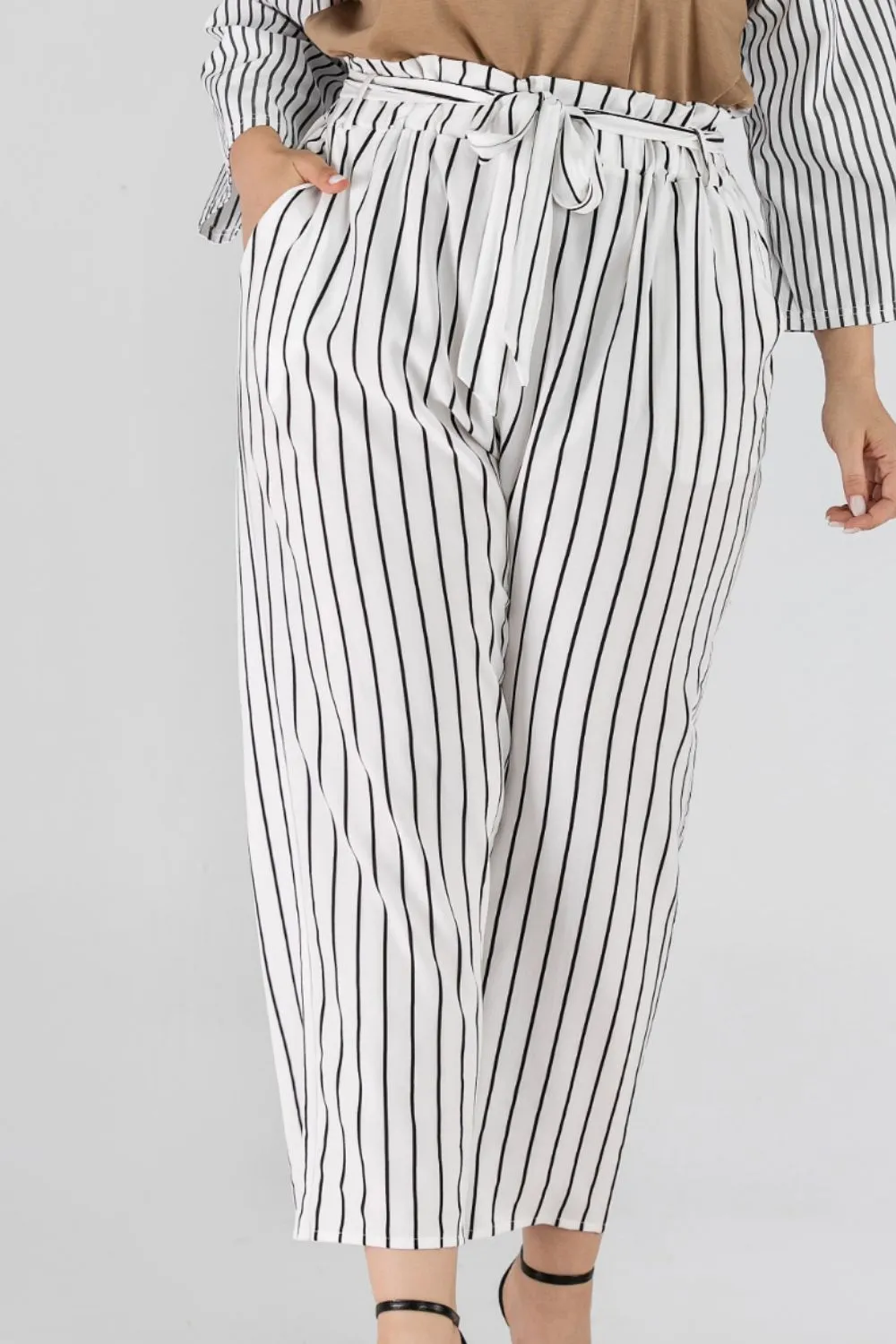 Striped Paperbag Waist Cropped Pants