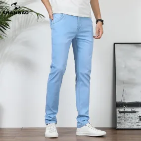 Summer thin  jeans men's 2020 new brand clothing business casual high-quality cotton stretch slim Denim jeans light blue 8028