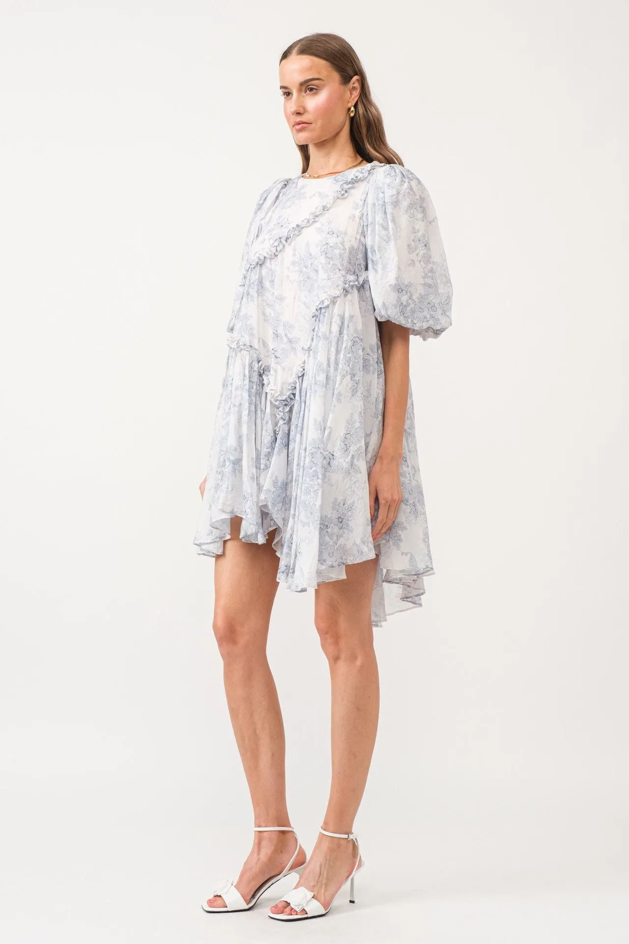 Toile Asymmetrical Mini Dress