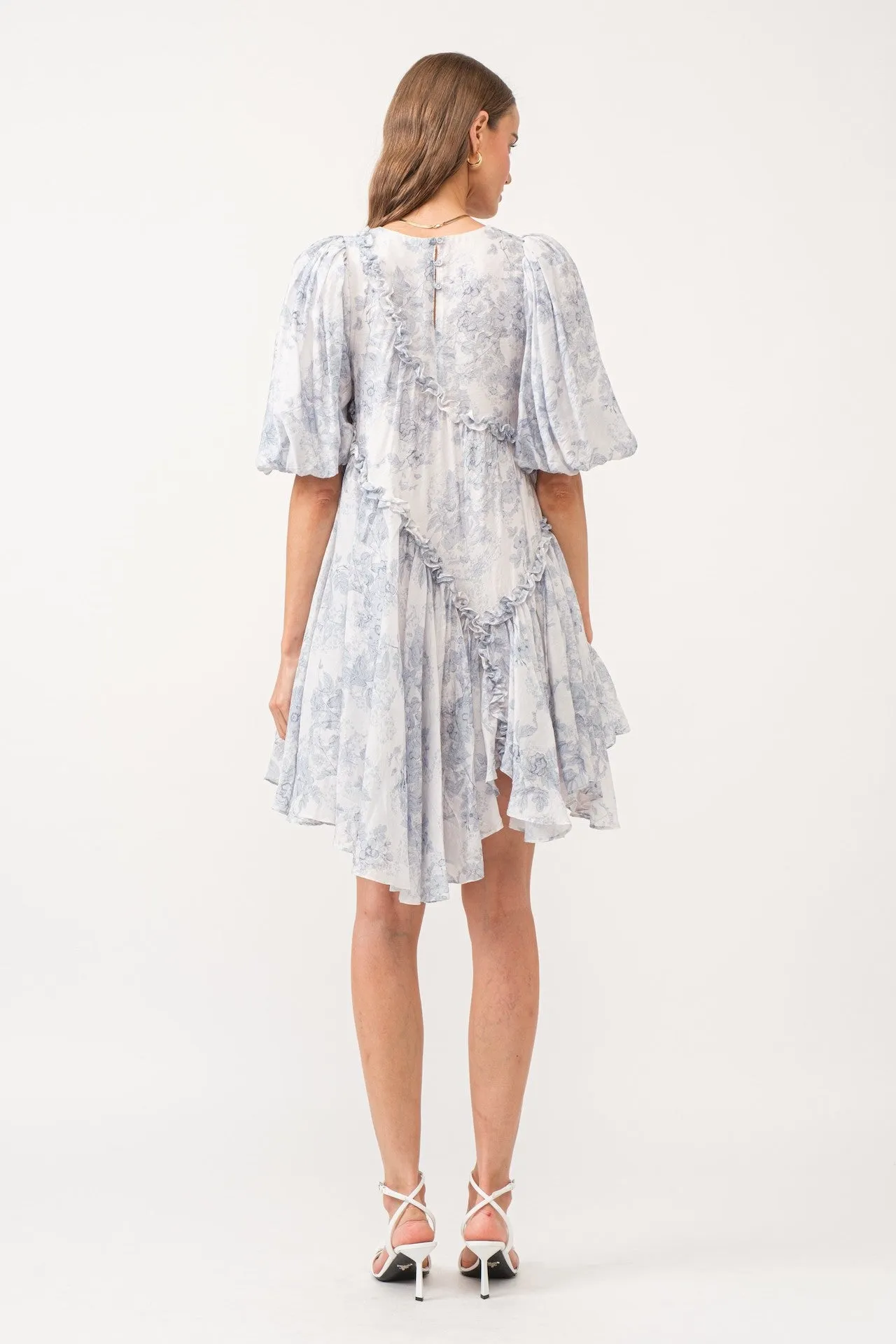 Toile Asymmetrical Mini Dress