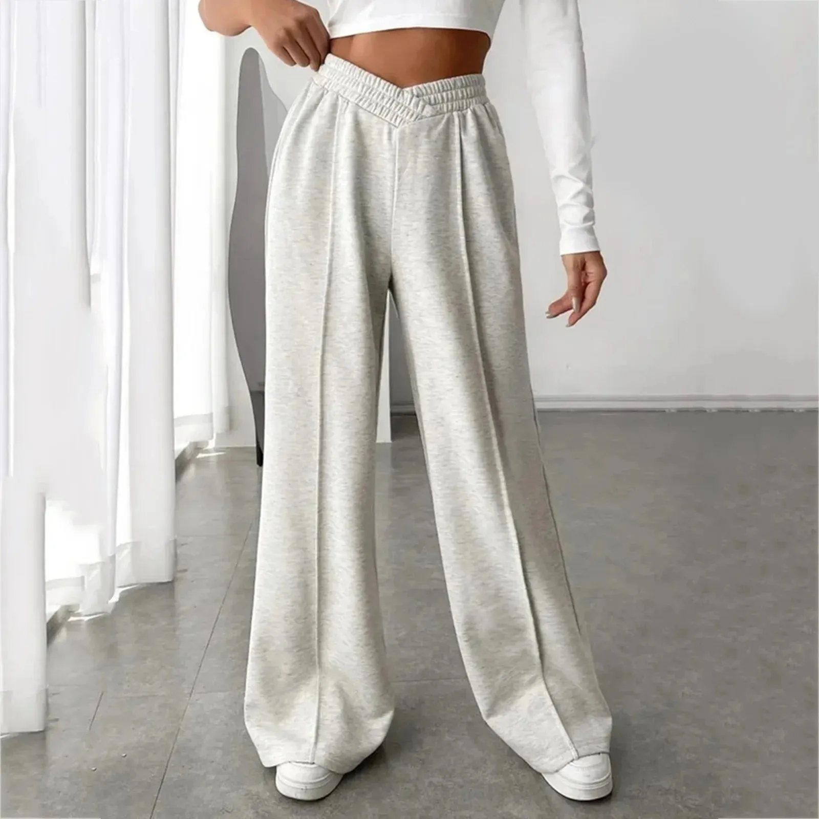 V-Shaper Elastic Wide Leg Stylish Gray Jogging Leisure Sweatpants