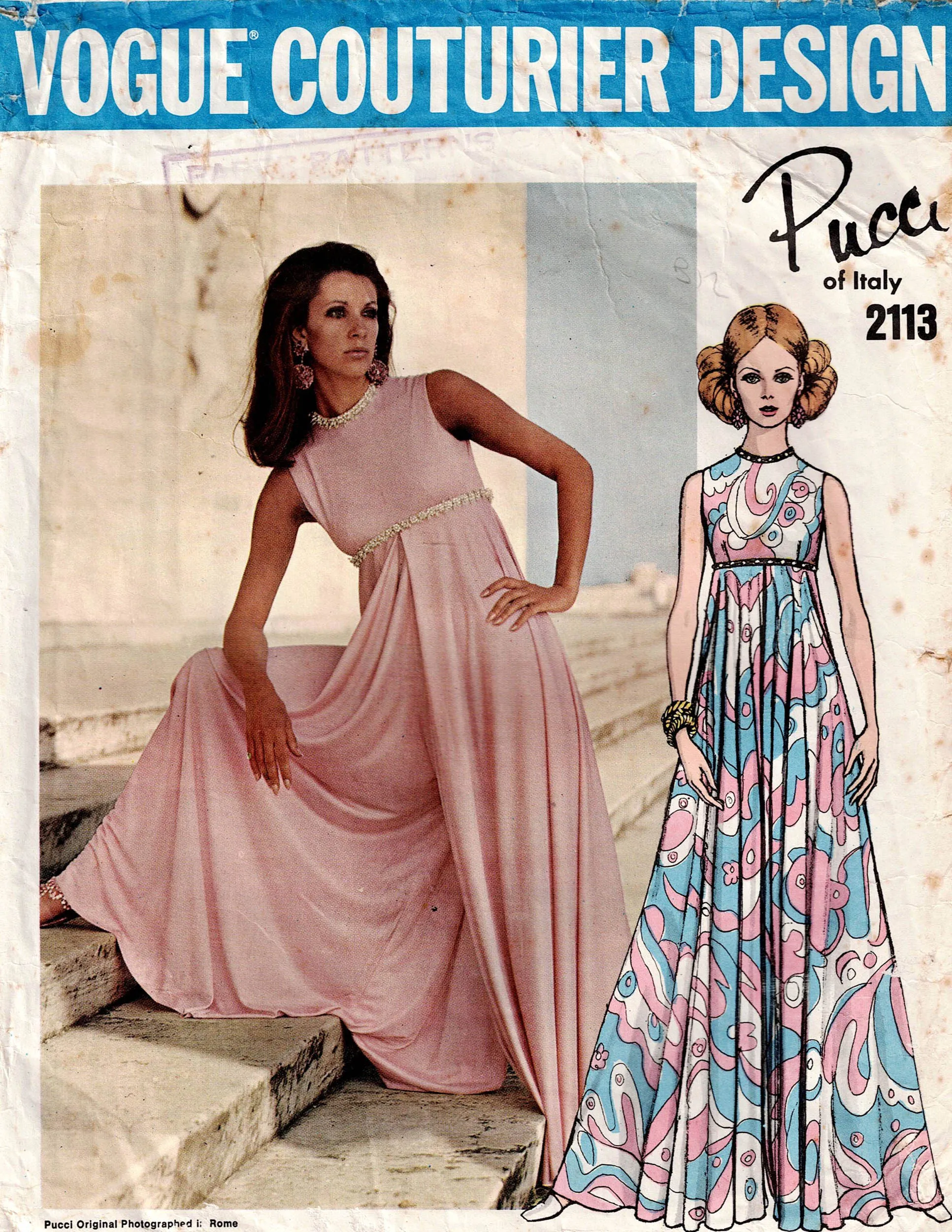 Vogue Couturier Design 2113 EMILIO PUCCI Womens High Waisted Palazzo Leg Jumpsuit 1960s Vintage Sewing Pattern Size 12 Bust 34 inches