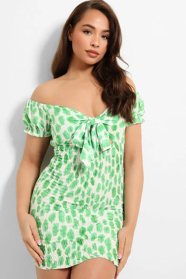 WATERCOLOUR PRINT SHIRRED PEEK-A-BOO GREEN BODYCON DRESS