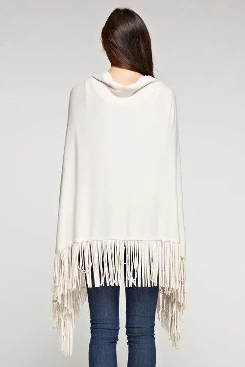 Western V Neck Suede Fringe Poncho