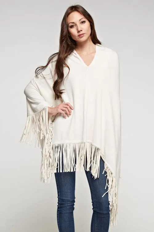 Western V Neck Suede Fringe Poncho