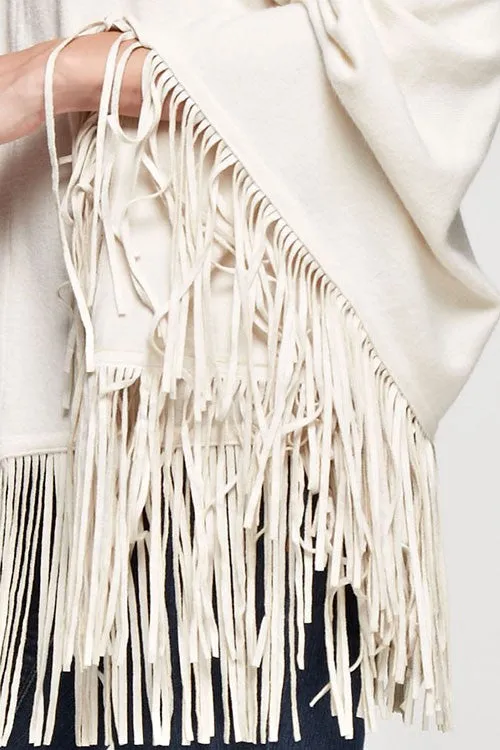 Western V Neck Suede Fringe Poncho