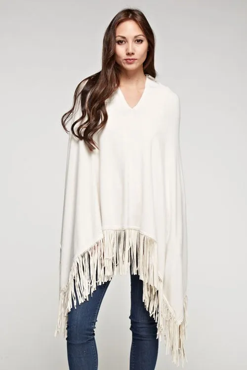 Western V Neck Suede Fringe Poncho